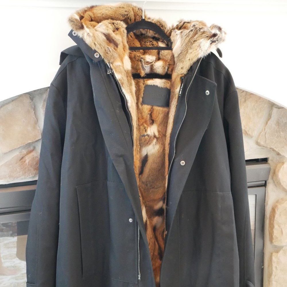 GUCCI Men's Mink Fur Lined Black Trench Coat